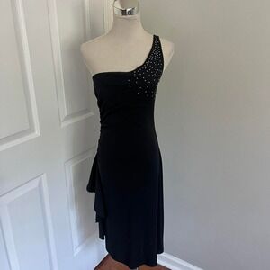 Y2K‎ BLACK RUBY ROX ONE SHOULDER RHINESTONE FAIRY MIDI DRESS
